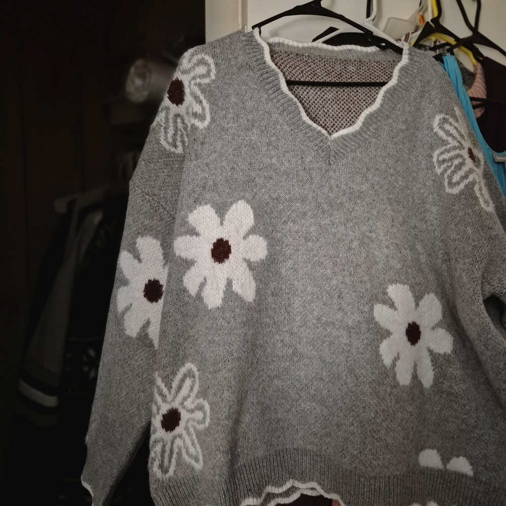 Gray Floral Sweater